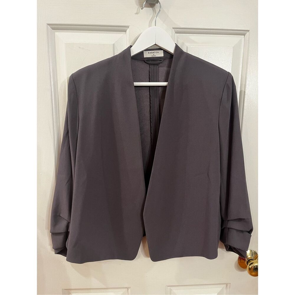Aritzia Babaton Power Waist Blazer Ruched Sleeve Jacket Plum Purple Gray